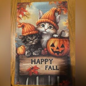Garden Flag Autumn Fall Cats 12" x 18" NWOT